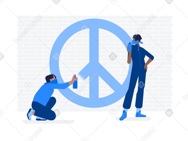 Guy and girl drawing peace sign graffiti on the wall Illustration in PNG, SVG