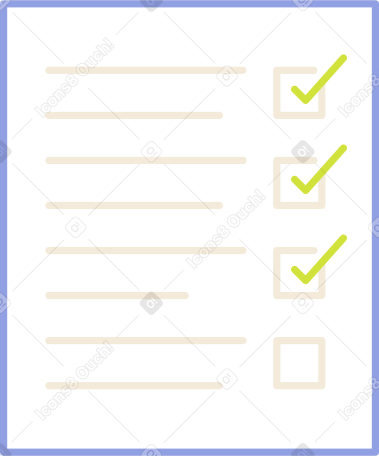 document with checkboxes and check mark Illustration in PNG, SVG