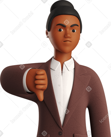 3D angry black businesswoman in brown suit showing thumbs down PNG、SVG