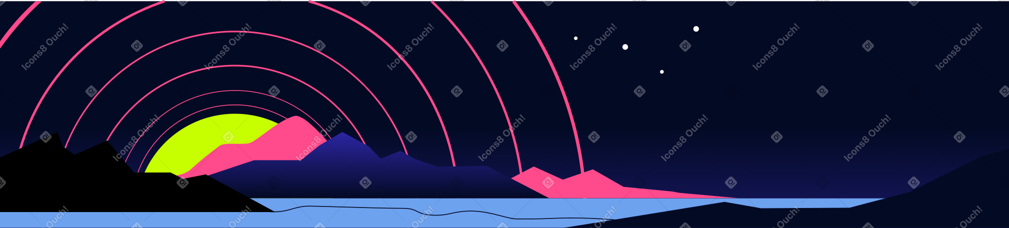 planet and mountains background Illustration in PNG, SVG