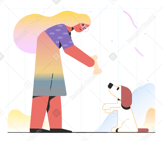 Giving a bone to a dog Illustration in PNG, SVG