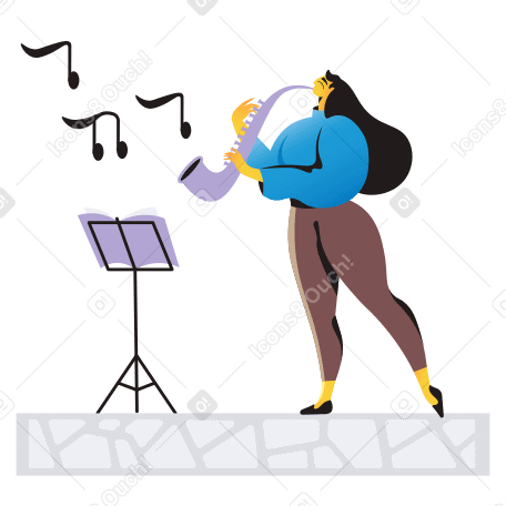 Woman playing saxophone with lead sheet PNG, SVG