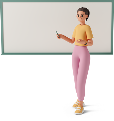 young woman explaining lesson material standing next to whiteboard PNG, SVG