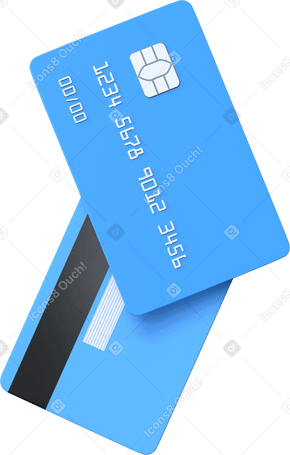 3D blue credit cards front and back view Illustration in PNG, SVG