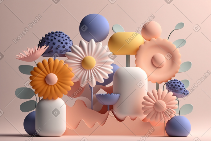 3d 抽象花组成 PNG, SVG