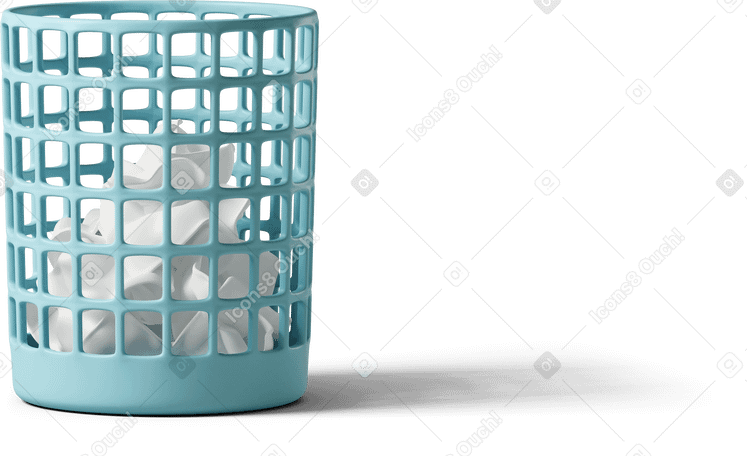 3D blue waste paper bin Illustration in PNG, SVG