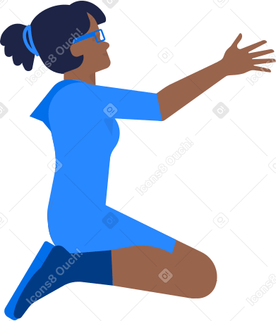 woman is sitting on her knees with her hand raised up Illustration in PNG, SVG