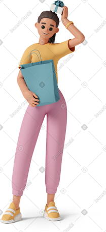 3D girl with shopping bag and gift box PNG, SVG