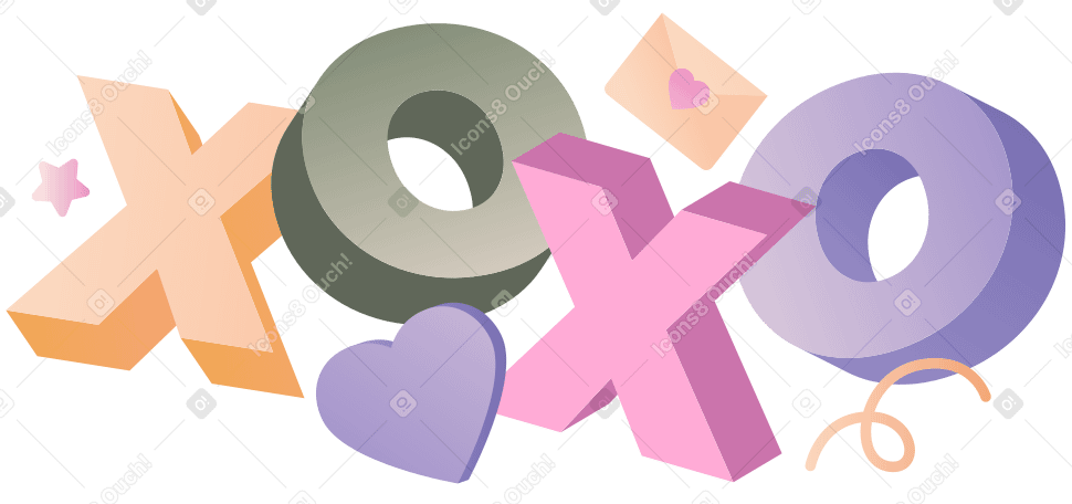 Надпись xoxo с сердцем и текстом конверта в PNG, SVG