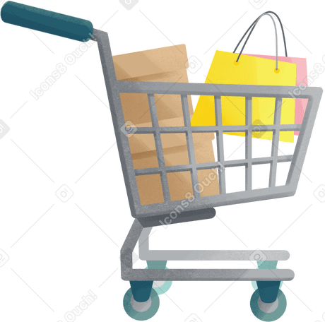 Shopping cart with goods in boxes and bags PNG, SVG