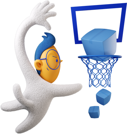 Boy putting boxes in basketball hoop eagerly Illustration in PNG, SVG