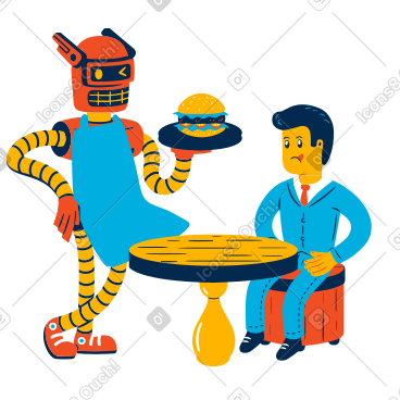 机器人服务员将食物端给人类 PNG, SVG