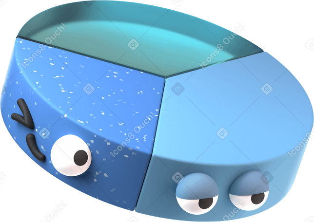 3D blue whimsical pie chart winking PNG, SVG