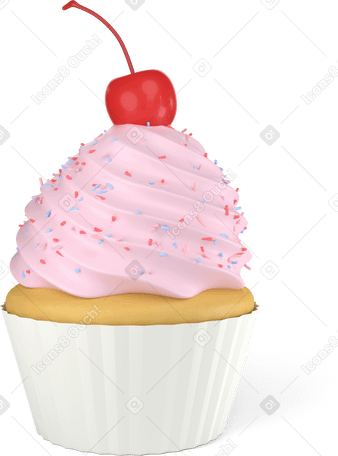 3D cupcake with cherry Illustration in PNG, SVG