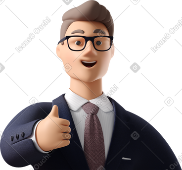 Close up of businessman in dark blue suit giving thumbs up PNG, SVG