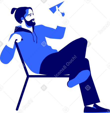 man on a chair launches a paper plane Illustration in PNG, SVG