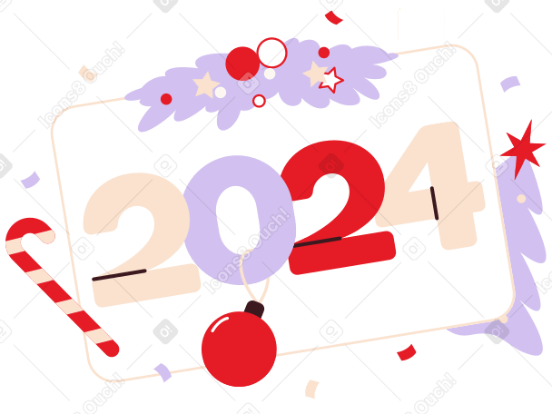Lettering 2024 with Christmas tree and candy cane text PNG, SVG