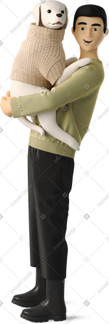 3D young man holding a dog PNG, SVG