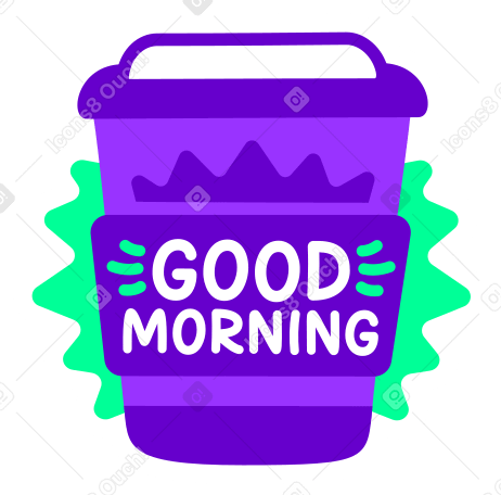 lettering sticker good morning takeaway coffee cup green violet Illustration in PNG, SVG