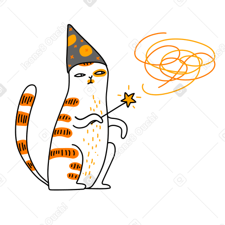 Cat magician waving his wand PNG, SVG