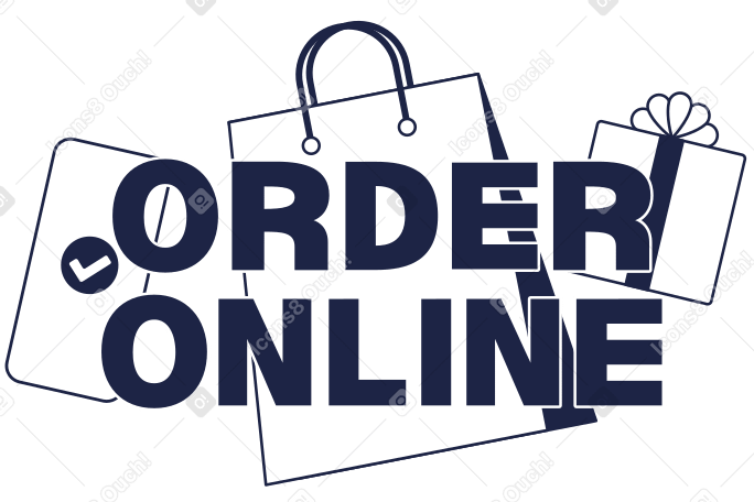 Lettering Order Online with box and bag text PNG, SVG