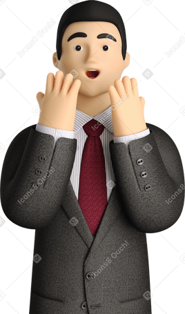3D astonished businessman in black suit Illustration in PNG, SVG
