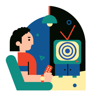 Мужчина смотрит гипнотические круги по телевизору в PNG, SVG