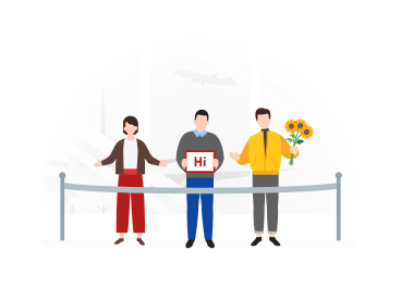 People standing behind a stanchion holding flowers PNG, SVG