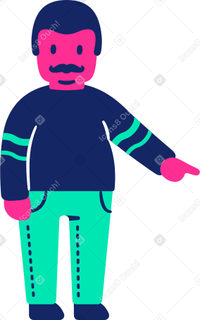 man fat pointing down Illustration in PNG, SVG