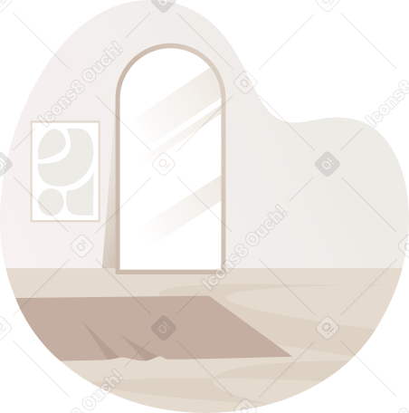 Бежевая комната с зеркалом в полный рост и ковром в PNG, SVG
