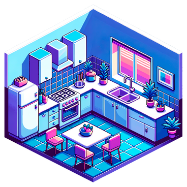 isometric pixel small kitchen interior PNG, SVG