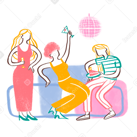 Female friends having a party Illustration in PNG, SVG