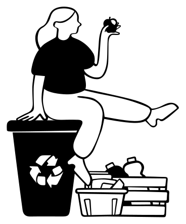 Donna seduta sul cestino e mangia mela PNG, SVG