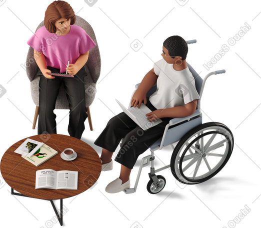 3D two women meeting at work PNG, SVG