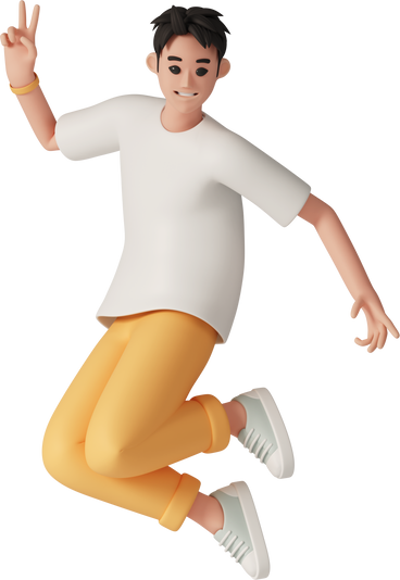 happy jumping man shows v-sign PNG, SVG