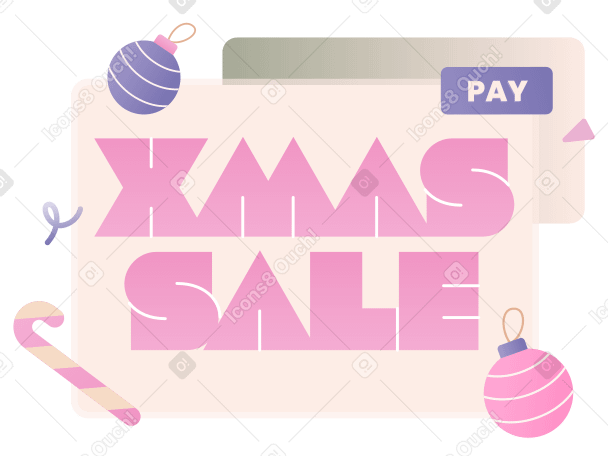 Lettering Xmas Sale with Christmas baubles and candy cane text PNG, SVG