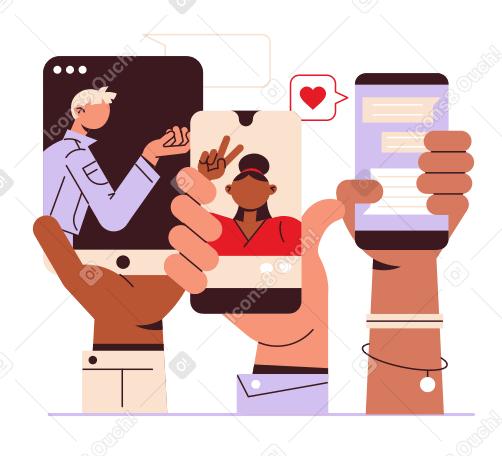 Hands holding gadgets with social media PNG, SVG