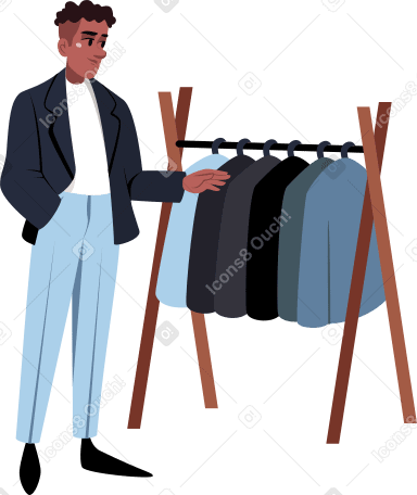 man is standing at a rack of clothes Illustration in PNG, SVG