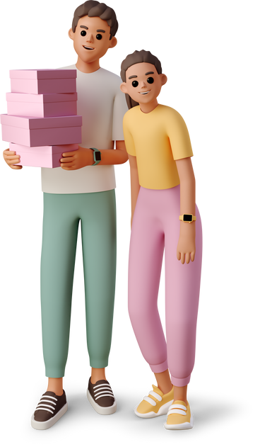 girl and boy with boxes PNG、SVG