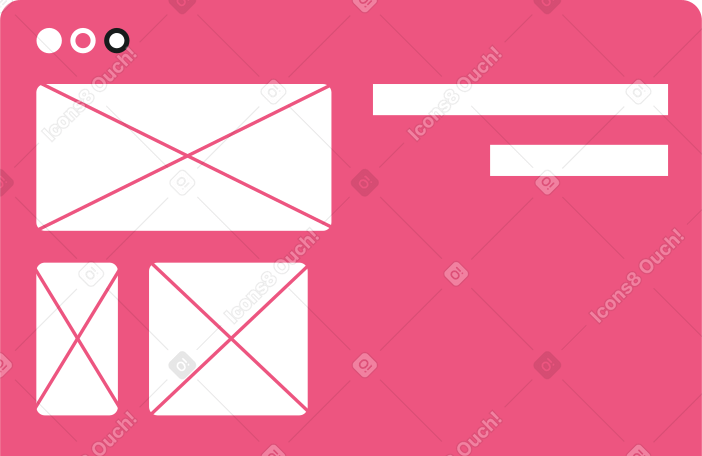 background browser window with three pictures and two lines Illustration in PNG, SVG