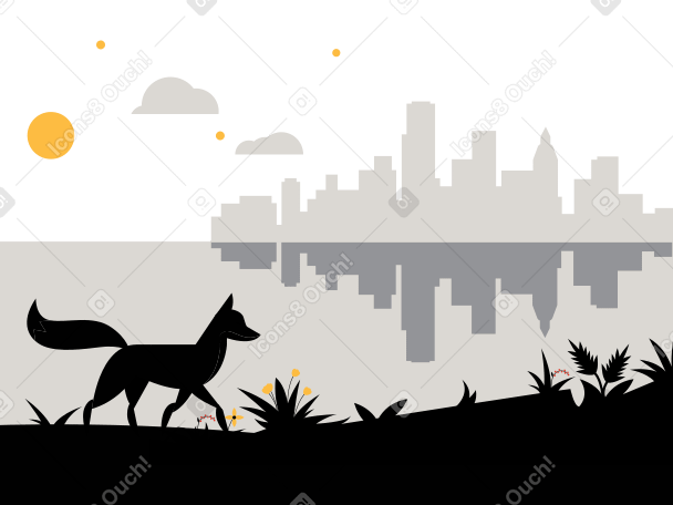 Fox walking against the backdrop of the city at night PNG, SVG