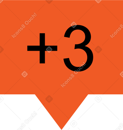 Оранжевый пузырь с плюсом три в PNG, SVG