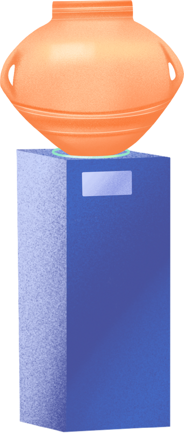 Antique clay vase on a blue base PNG、SVG