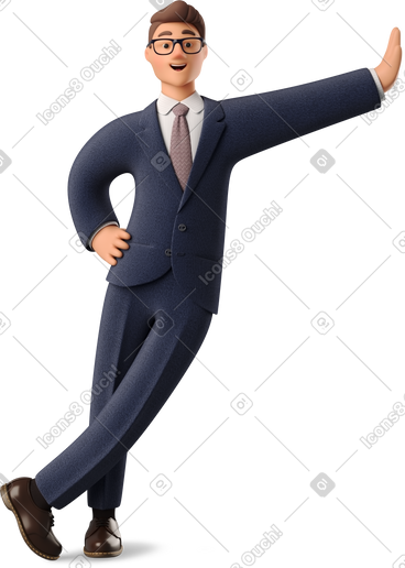 Businessman in blue suit leaning hand on wall PNG, SVG