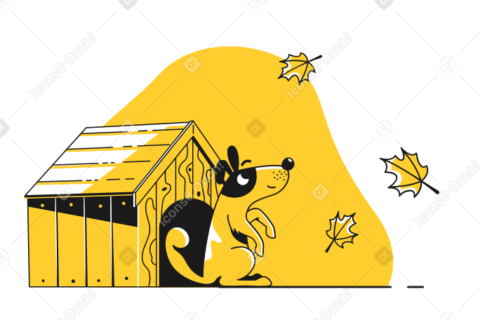 Dog looking at falling leaves PNG, SVG