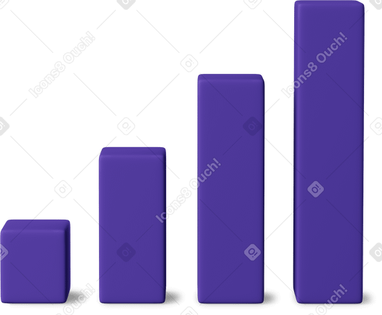 3D big growing purple bar chart Illustration in PNG, SVG