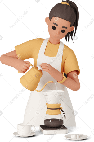 3D barista making coffee PNG, SVG