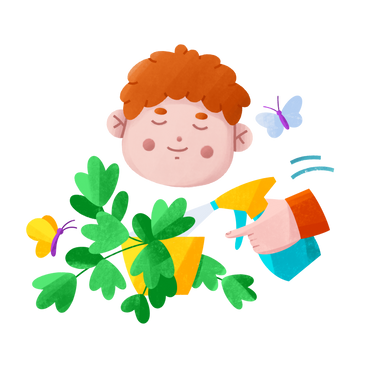 Young boy caring for a plant PNG, SVG