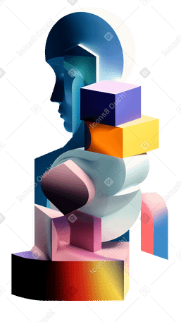 3D abstract shapes with head silhouette PNG, SVG