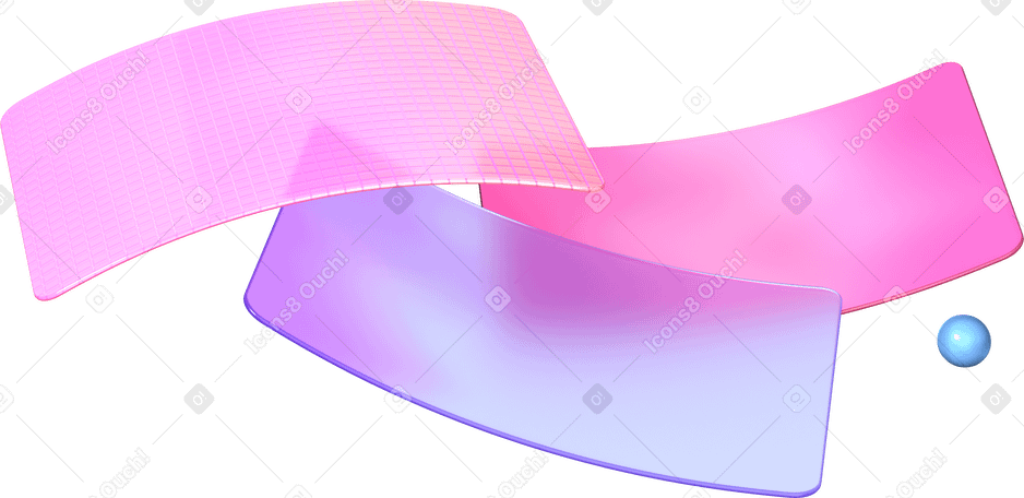3D 구부러진 카드와 구가 있는 구성 PNG, SVG